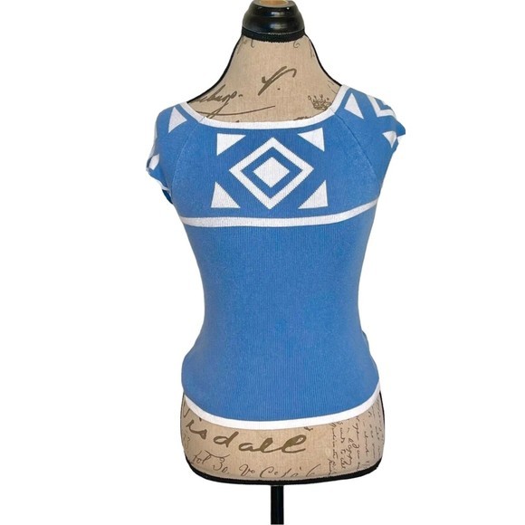 Subdued Womens Sweater Blue White One Size Ribbed Italy Soft Girl Coastal Knit - Picture 5 of 12